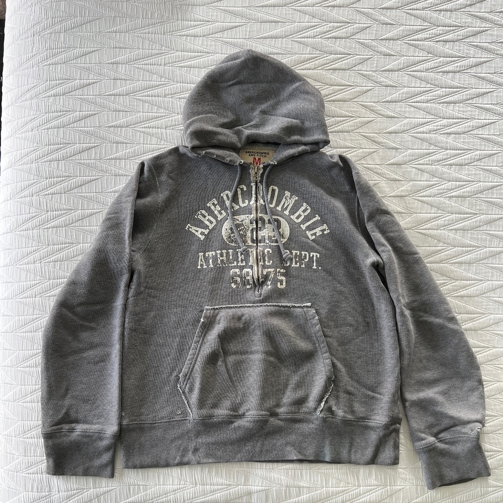 Vintage Abercrombie and Fitch Gray Hoodie Distressed Medium